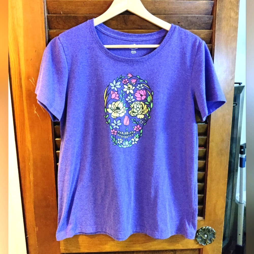 Celebrate! Halloween Day of the Dead Flower Skull Purple T-Shirt
